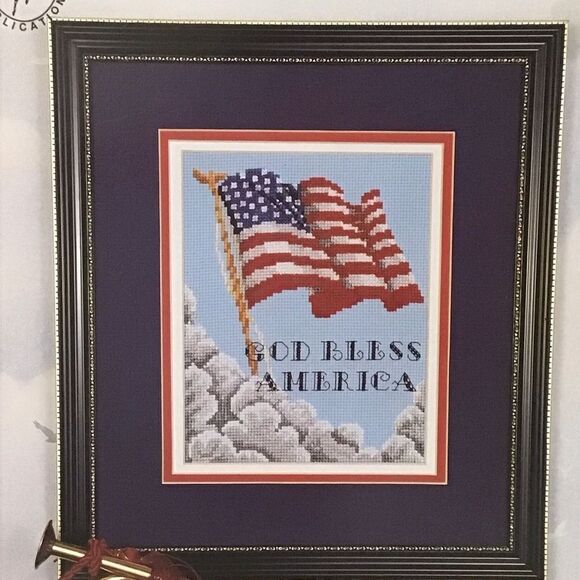 Old Glory God Bless America Cross Stitch Pattern - Picture 2 of 4